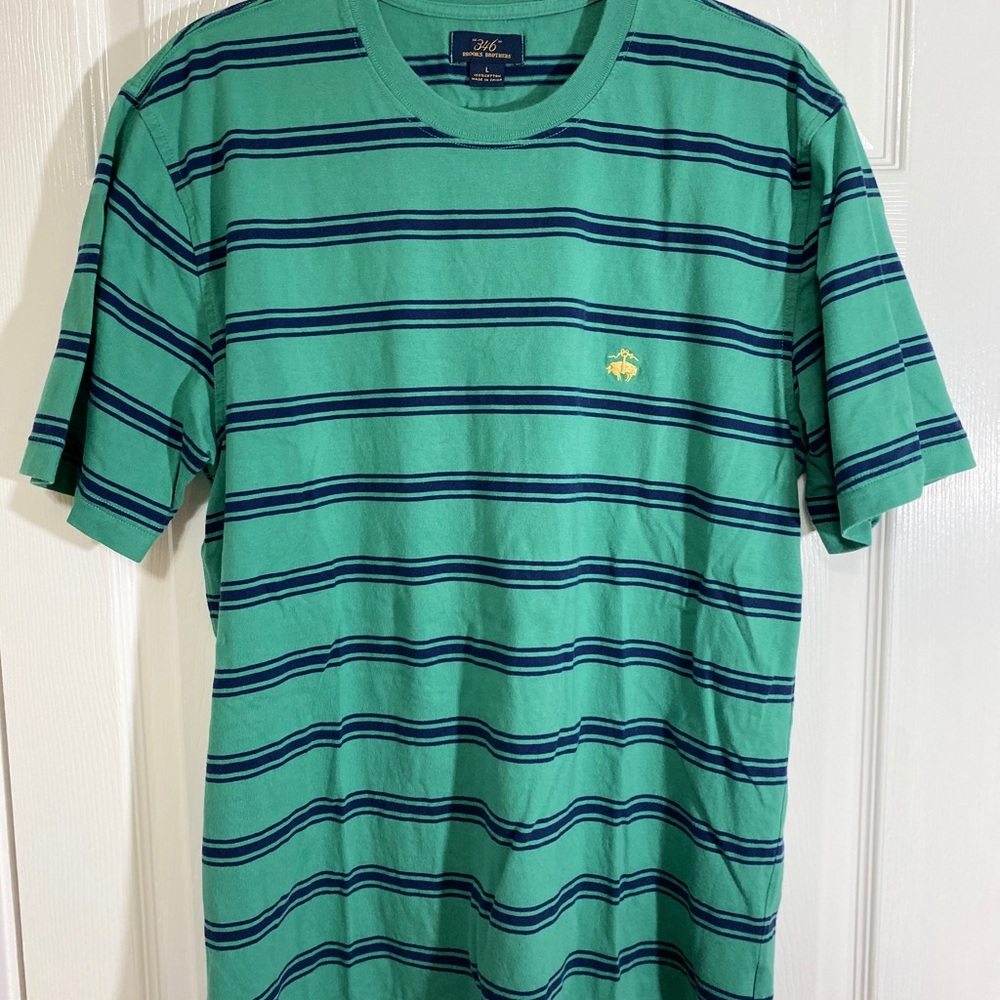 Brooks Brothers Green and Blue Striped Short Sleeve Tee